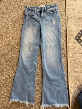 Flying Monkey Light Blue Distressed Cropped Flare Jeans